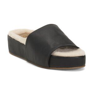NEW BEEK Leather Pelican Shearling Platform Slides for women  259 7T4